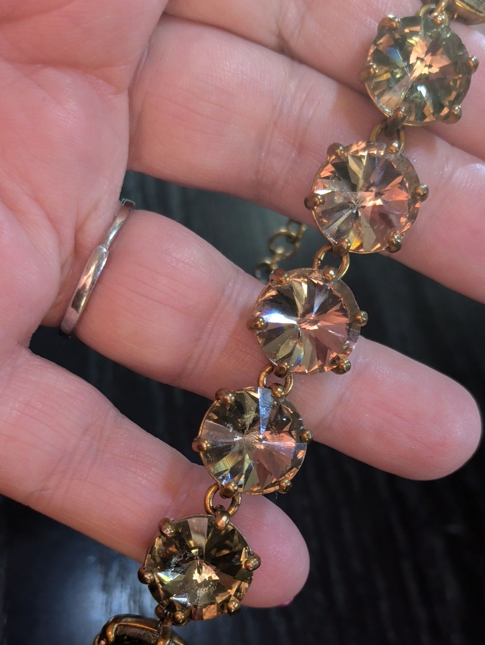 Stella And Dot Vintage Gold-Tone SparklingGrey Rivoli Crystal adjustableBracelet